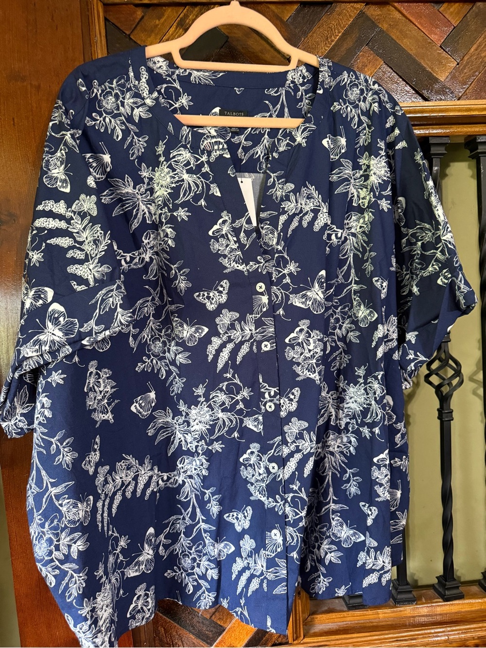 Talbots Navy and White Floral Button Down Shirt